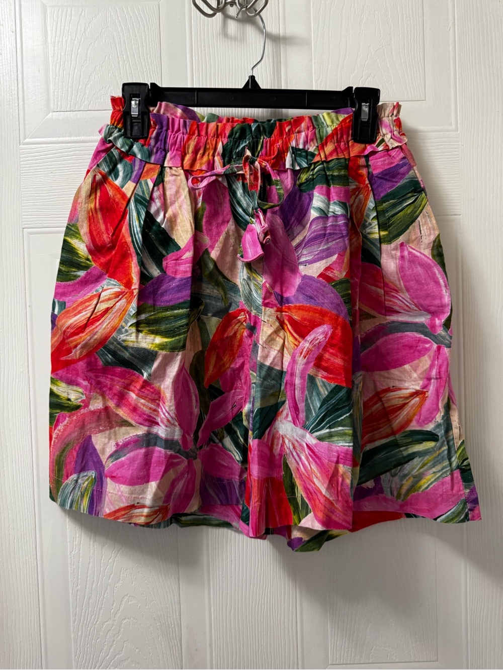 Bright Pink Floral Tie-Waist Skater Skirt